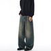 Washed Denim Jeans – Unisex Relaxed Straight-Leg Pants, 85.9% Cotton, Distressed & Whisker Details, Mid-Rise Fit ( Light Blue/Retro Blue/Black Grey)_viptrois.com