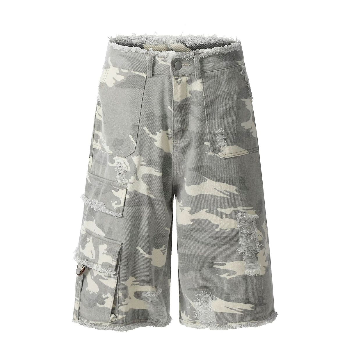 Men's Clothing Style Washed Old Loose Wide Leg Cleanfit Casual Shorts Camouflage Pocket Workwear Cropped Pants_viptrois.com