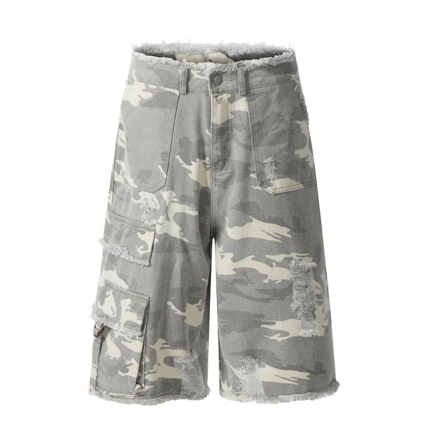Men's Clothing Style Washed Old Loose Wide Leg Cleanfit Casual Shorts Camouflage Pocket Workwear Cropped Pants_viptrois.com