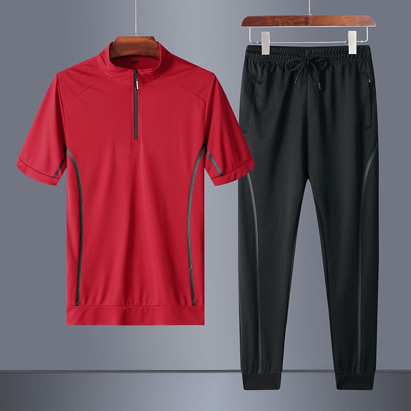 Men's Clothing Sports Suit Short Sleeved Trousers Sportswear Breathable Running Fitness Clothes Two Piece Suit_viptrois.com