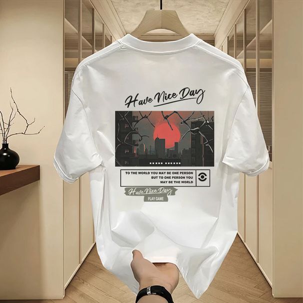 Men's Clothing Heavy Cotton Short Sleeved T Shirt Casual Trend Men And Women Summer Ins White Round Neck Top Trendy Versatile Men's Half Sleeve_viptrois.com