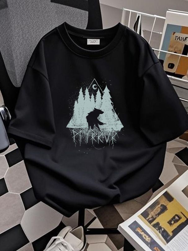 myrkur Wolf Forrest Tee Black T Shirt Summer Comfortable Unisex Designer Clothes Casual Streetwear Top For Everyday Wear Graphic Stretched Homme_viptrois.com