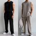 Summer Cool Ice Silk Vest Pants Solid Color Fashion Men's Plus Size Sleeveless Top And Shorts Two-Piece Set For Men_viptrois.com
