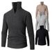 Autumn Winter Knitted With A Flip Collar And Half Zipper Knit Base, Solid Color Slim Fit Men's Sweater_viptrois.com