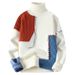 Turtleneck Sweater For Men, Winter Thickened, Youth Student Korean Style Slim Fit Inner Layer, Color Block Knitted Base_viptrois.com