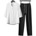 Men's Clothing Summer Thin Five Point Sleeve Casual Ice Silk Suit Men's Two Piece Suit Large Size Loose Mid Sleeve T Shirt Sports_viptrois.com