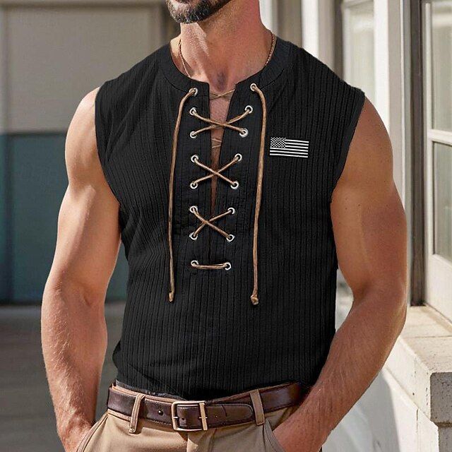 Plus Size Spring Summer Men's V-Neck Tie Casual Embroidered Short Sleeve T-Shirt_viptrois.com