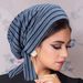 striped long tailed bandage headscarf hat chemotherapy cap wavy pattern ladies hat_viptrois.com