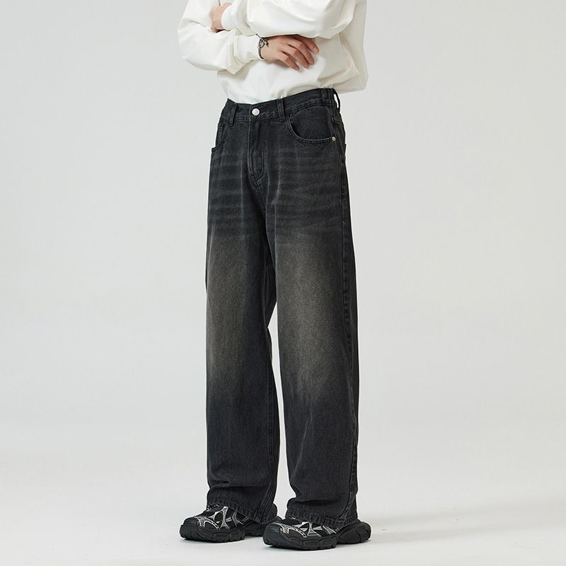 Men's Clothing Three Color New Baggy Jeans Straight Loose Wide Leg Trousers Washed Elastic Jeans For Men And Women_viptrois.com