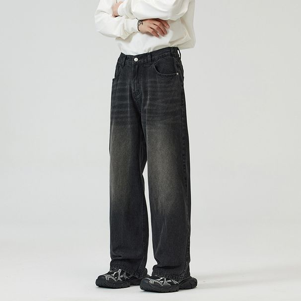 Men's Clothing Three Color New Baggy Jeans Straight Loose Wide Leg Trousers Washed Elastic Jeans For Men And Women_viptrois.com