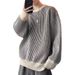New round neck striped sweater men's autumn and winter fashion simple pullover sweater retro loose versatile top_viptrois.com
