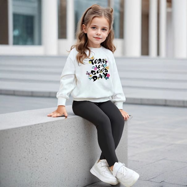Mother & Kids INS Girls Letter Pattern Printed Casual Sweatshirt And Leggings Girls Spring Suit_viptrois.com