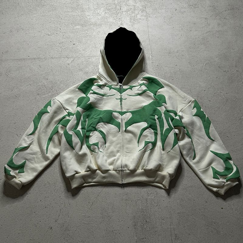 Gothic Print Zip-Up Hoodie - Unisex Dark Aesthetic Sweater | Winter Warm Pullover_viptrois.com