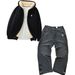 Men's Clothing Autumn And Winter Men's Letter Embroidery Hot Stamping Lambskin Jacket Jeans Suit_viptrois.com