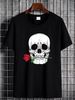 Skull Head Face Red Rose Rock N Roll Cool Skeleton T-Shirt Women Stretched Designer Clothes Casual Unisex Summer Comfortable Female Slightly Top For Everyday Wear Versatile Stylish Breathable T-Shirt For Women Casual Print Round Neck Short Sleeve_viptrois.com