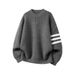 Men's Contrasting Striped Round Neck Sweater, Youth Loose And Versatile Knit Sweater Jacket_viptrois.com