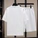 Men's Clothing Summer T Shirt Short Sleeved Two Piece Suit For Men Trendy Casual Sports Men's Breathable Waffle Jacquard Suit Edging_viptrois.com