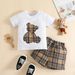 Babies' clothes summer style 2-6 years old boys short-sleeved shorts suit boy cute bear embroidered T-shirt plaid shorts suit_viptrois.com