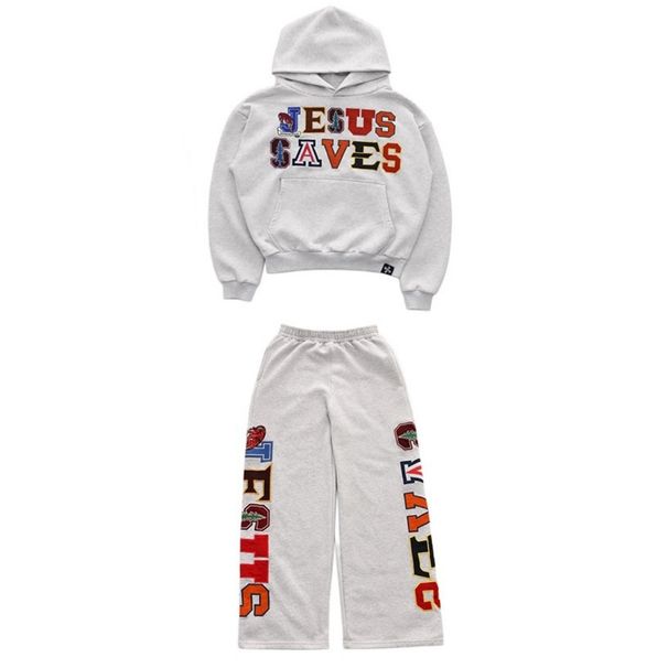 Printed Sweatshirt And Sweatpants Set For Men Long Sleeved Pullover Hoodie Retro Jacket Street Style Trendy Y2K_viptrois.com