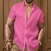 Men's Cotton-Linen Short Sleeve Shirt – Relaxed Fit V-Neck Casual Top (White/Black/Red, S-XXXL)_viptrois.com