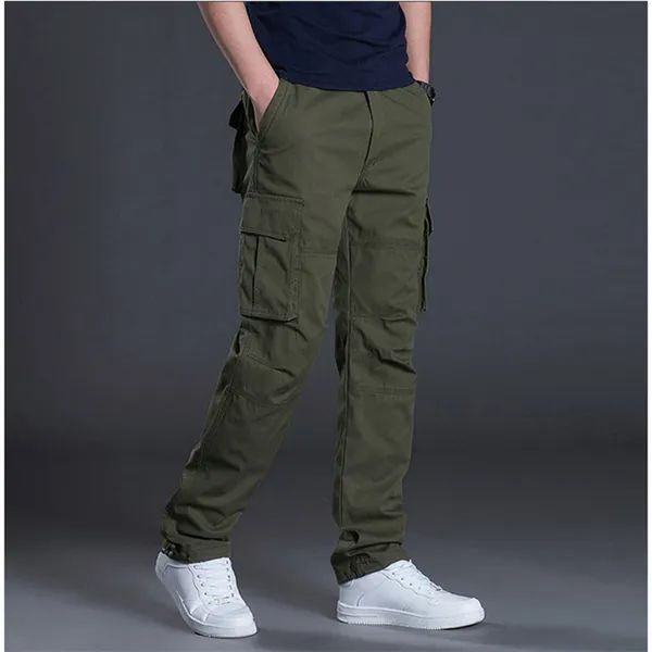Spring Autumn Cargo Casual Mens Baggy Regular Cotton Trousers Male Combat Tactical Pants Multi Pockets_viptrois.com