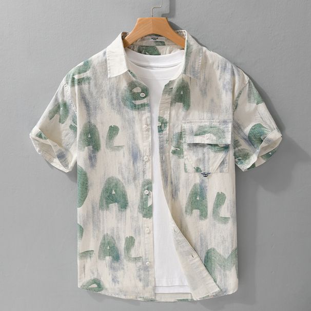 Summer Men's Fashion Trend High-end Printed Simple Short Sleeved Shirt Thin Casual Loose Popular Men's Shirt_viptrois.com