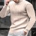 Men's Clothing Winter Youth High Collar Men's Winter Knit Sweater High Neck Thickened Solid Color Striped Pullover Casual Warm Turtleneck Sweater_viptrois.com