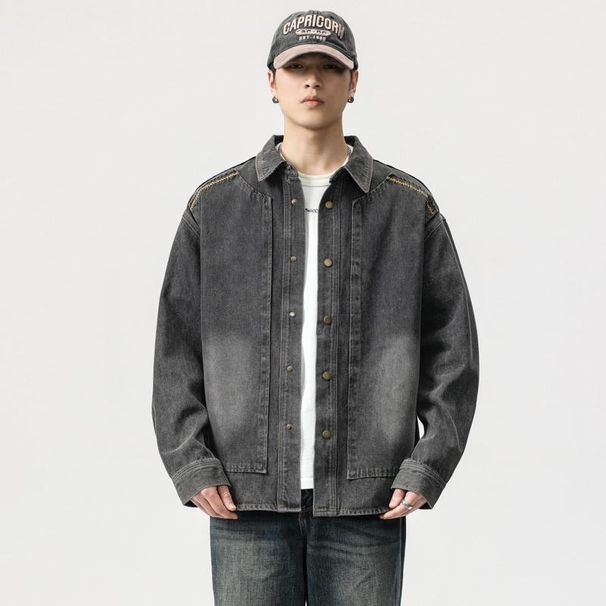 American High-end Retro Washed Detroit Tooling Denim Shirt Men's 2024 Spring And Autumn Loose Long-sleeved Shirt Jacket_viptrois.com