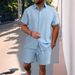 Men's Summer Casual Linen Shirt & Shorts Set - Breathable Loose Fit Beach Outfit - Short Sleeve Shirt With Mid-Length Pants - S-XXXL_viptrois.com