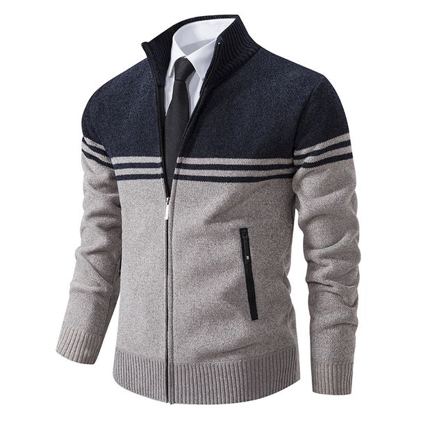 Cardigan Top Autumn Winter Men's Trendy Brand Striped Color Block Casual Simple Versatile Knitted Sweater Jacket_viptrois.com
