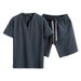 Men's Clothing Men's Short Sleeved Shorts Suit Summer Cotton And Linen Two Button Large Size Solid Color Men's T Shirt Two Piece Suit_viptrois.com