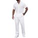 Summer 2-Piece Set Casual Men's Solid Color Textured Shirt And Trousers Simple No Details Short Sleeve_viptrois.com