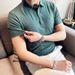 Men's High Elasticity Waffle Knit Ice Silk Polo Shirt Short Sleeved Seamless Embroidered Business Top for Men_viptrois.com