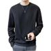Men's Minimalist Crewneck Sweatshirt – Korean Streetwear Essential With Contrast Paneling & Velvet Touch (Casual Chic Pullover)_viptrois.com