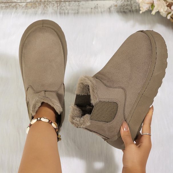 Women's Shoes Large Size Mid Tube Thick Soled Snow Boots For Women 2025 Autumn And Winter New Style Slip On Fashionable Popular Cotton Shoes For Women_viptrois.com
