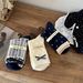 Songmu Light Retro Navy Blue "bow Knot Korean Socks Women's Mid Tube Socks Designer Pure Cotton Socks_viptrois.com