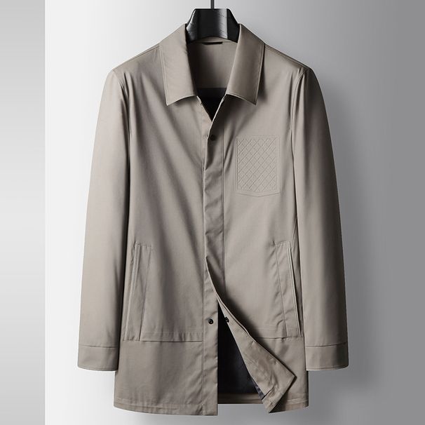 Men's Clothing mid length light luxury business lapel windbreaker youth high end casual non iron jacket_viptrois.com