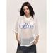 Mesh Letter Print V-neck Short-sleeve T-shirt, Summer Hollow-out Short Jersey, Loose-fitting Top For Men And Women,_viptrois.com