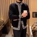 Loom Loom European American Style Autumn Top Casual Stand Collar Cardigan Sweater Men's Trendy Color Block Black And White Striped_viptrois.com