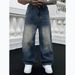 petite dark blue wide leg jeans for women high waist straight leg denim pants with stretch comfort fit_viptrois.com