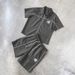 Men's Y2K American Street Style Striped Zip Up Quick Drying Short Sleeve Shirt Set Casual Two Piece_viptrois.com