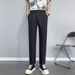 Men's Slim Straight Business Casual Trousers Anti Wrinkle Black High Grade Drape Nine Point Small Suit Trousers for Business_viptrois.com