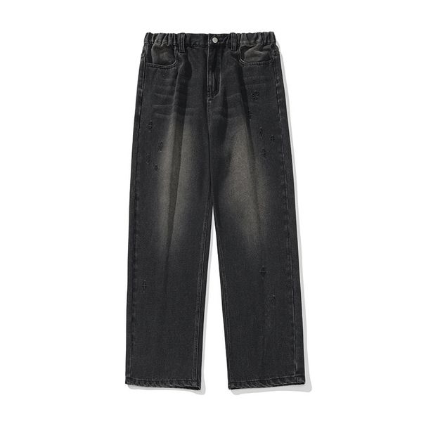 Men's Clothing Distressed Washed Jeans Spring Style Japanese Loose Texture Embroidered Straight Trousers Semi Elastic Trendy Brand Pants Q_viptrois.com
