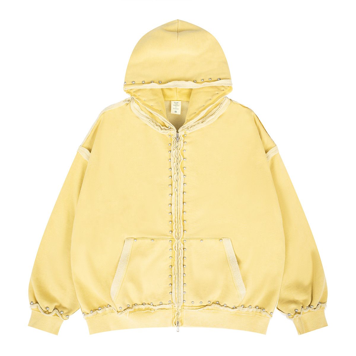 2026 Autumn Winter New Rivet Decorated Reverse Craft Solid Color Cardigan Fleece Lined Hooded_viptrois.com