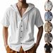 Men's Clothing Summer Thin Breathable Linen Khaki Loose Hooded Short Sleeved Shirt_viptrois.com