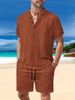 Men's Clothing Summer European And American Cross Border Men's Clothing Multi Pocket Workwear Short Sleeved T Shirt Shorts Casual Suit_viptrois.com