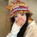 Dopamine bow striped knitted fisherman's for women, 2024 autumn and winter warm hat, big head circumference woolen hat_viptrois.com