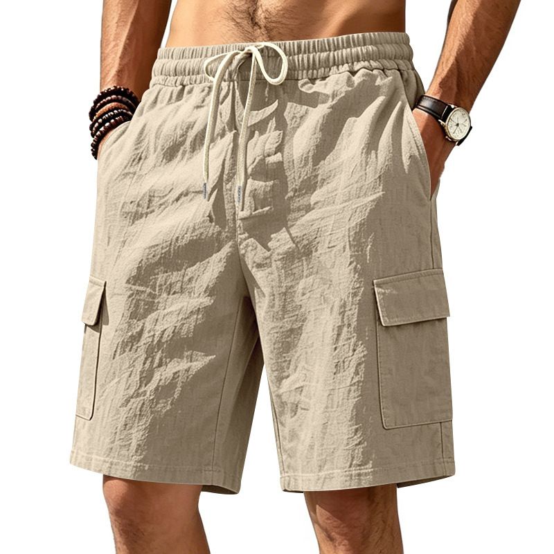 Men's Summer Linen Casual Work Shorts Breathable Loose Multi Pocket Style Cotton And Linen Work Pants_viptrois.com
