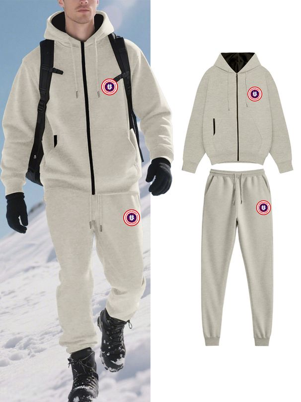 Men's Clothing Men's Solid Color US Map Hooded Fleece Cardigan Sweatshirt Jacket With Fleece Trousers Set_viptrois.com