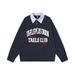 College Style Two-Piece Polo Sweatshirt American High Street Trend Letter Print Striped Turn-Down Collar Pullover_viptrois.com